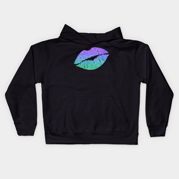 Pastel Green Blue Ombre Faux Glitter Lips Kids Hoodie by Felicity-K